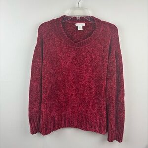 Christian Siriano chenille Red Knit scoop neck sweater Valentine’s Day size XL